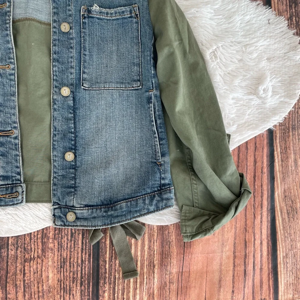 Anthropologie Pilcro and The Letterpress Military Mixed Denim Jacket